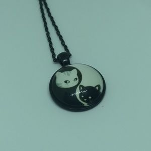 Jewelry - YIN-YANG CATS NECKLACE - Zen Kitty Cabochon Peace Jewelry - YIN-YANG CATS NECKLACE - Zen Kitty Cabochon Peace
